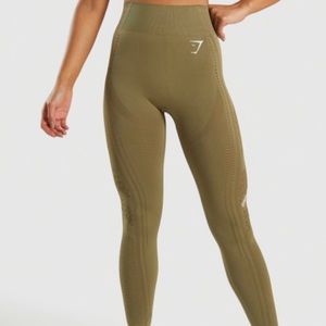 Gymshark Flawless Knit Khaki Leggings, Size Medium